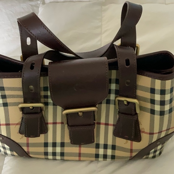 Burberry Brown and Tan Shoulder Bag with Iconic Check Pattern - Picture 1 of 10
